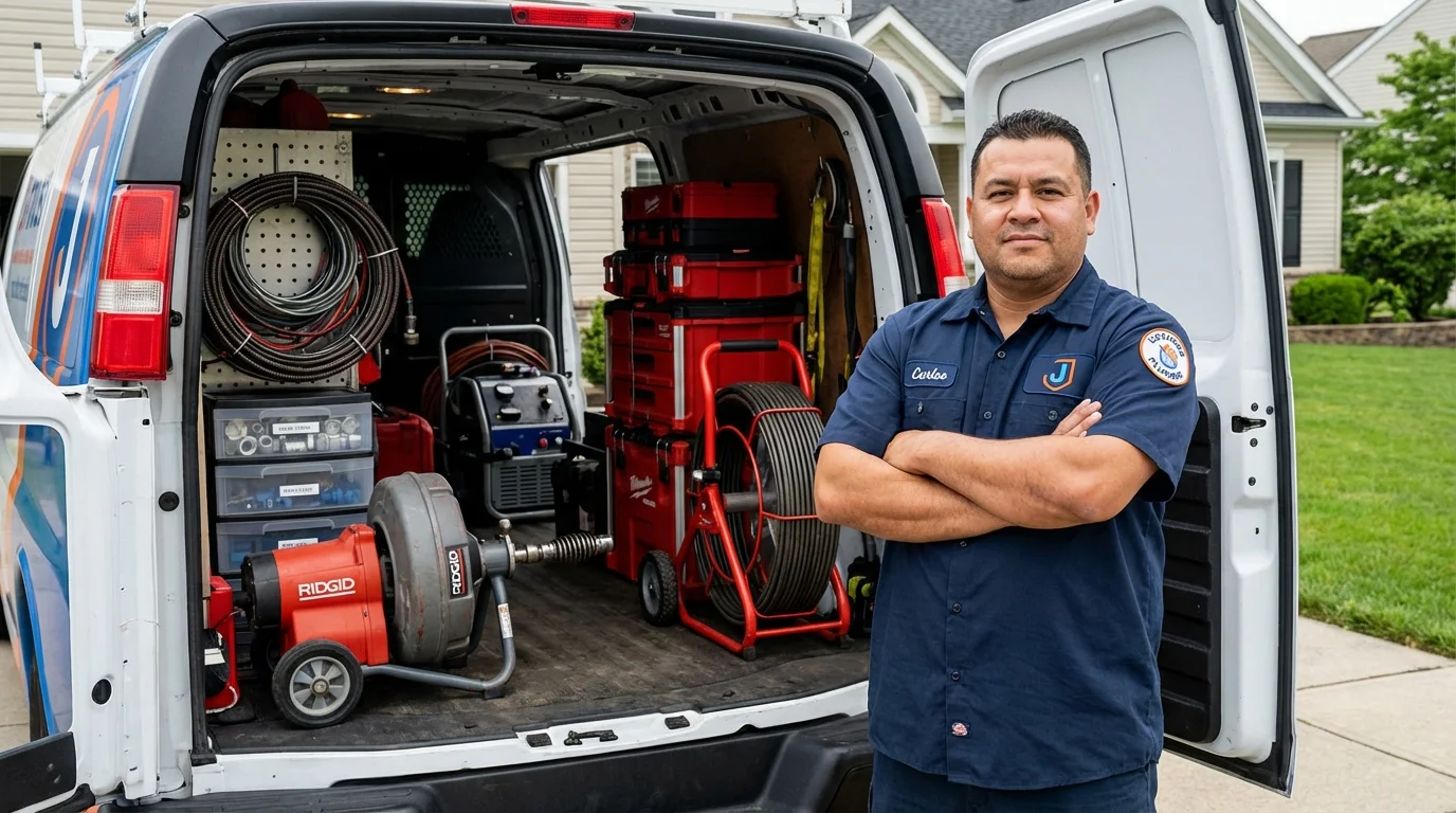 Professional drain cleaning equipment and Johns Plumbing LLC plumber in Cedar Lake