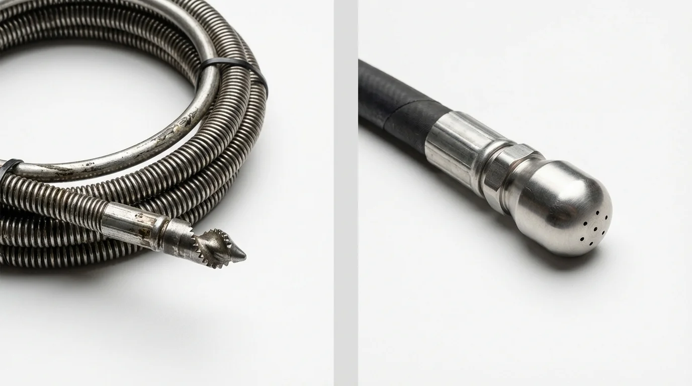Drain snake cable and hydro jetting nozzle used for drain cleaning in Cedar Lake, IN
